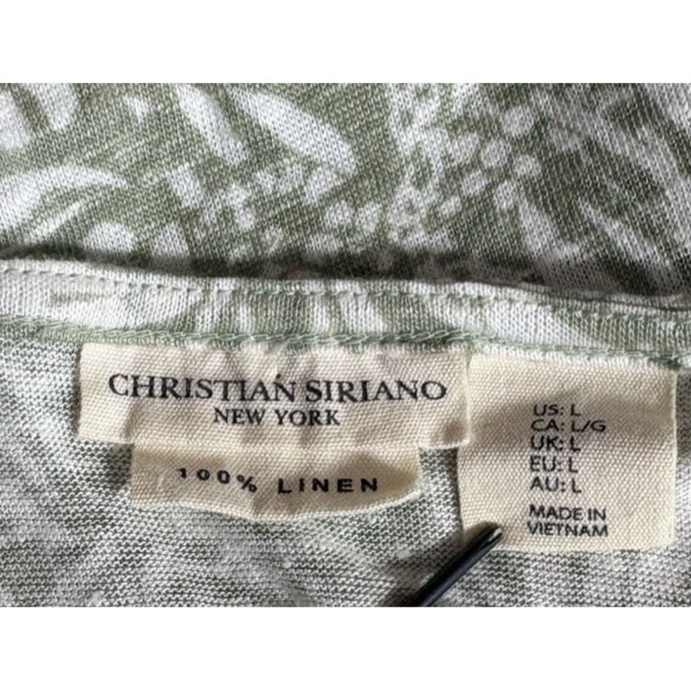Christian Siriano Womens Linen Top L Short Sleeve Cowl Neck Green Coastal Boho - Picture 4 of 8